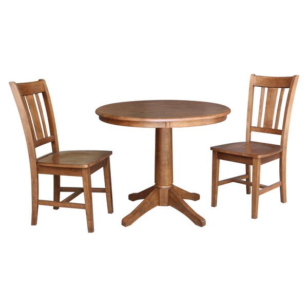 International Concepts Round 36 in Rd Top Pedestal Table, 2 San Remo Chairs, Distressed Oak, 36 in W, 36 in L, 29.1 in H K42-36RT-27B-C10-2 - main